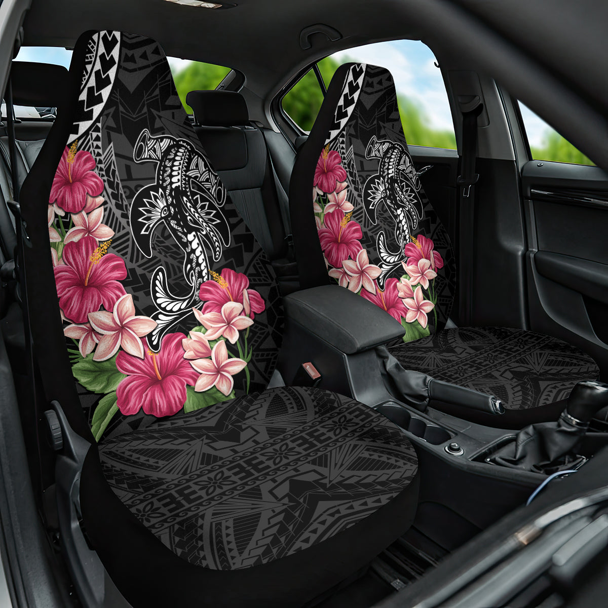 Black Polynesian Hammerhead Shark Tribal Pattern Car Seat Cover