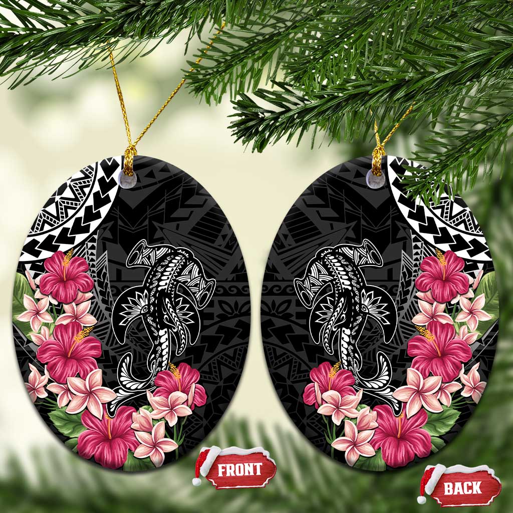 Black Polynesian Hammerhead Shark Tribal Pattern Ceramic Ornament LT05 Oval Black - Polynesian Pride