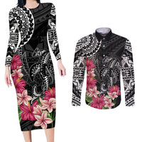 Black Polynesian Hammerhead Shark Tribal Pattern Couples Matching Long Sleeve Bodycon Dress and Long Sleeve Button Shirt LT05 Black - Polynesian Pride