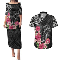 Black Polynesian Hammerhead Shark Tribal Pattern Couples Matching Puletasi and Hawaiian Shirt LT05 Black - Polynesian Pride