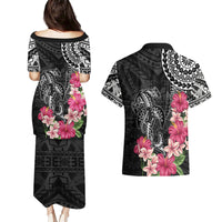 Black Polynesian Hammerhead Shark Tribal Pattern Couples Matching Puletasi and Hawaiian Shirt LT05 - Polynesian Pride