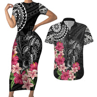 Black Polynesian Hammerhead Shark Tribal Pattern Couples Matching Short Sleeve Bodycon Dress and Hawaiian Shirt LT05 Black - Polynesian Pride