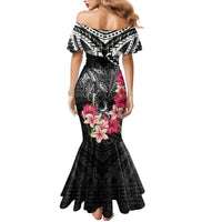 Black Polynesian Hammerhead Shark Tribal Pattern Family Matching Mermaid Dress and Hawaiian Shirt