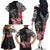 Black Polynesian Hammerhead Shark Tribal Pattern Family Matching Off The Shoulder Long Sleeve Dress and Hawaiian Shirt