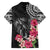 Black Polynesian Hammerhead Shark Tribal Pattern Family Matching Off The Shoulder Long Sleeve Dress and Hawaiian Shirt