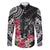 Black Polynesian Hammerhead Shark Tribal Pattern Family Matching Off The Shoulder Long Sleeve Dress and Hawaiian Shirt