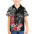 Black Polynesian Hammerhead Shark Tribal Pattern Family Matching Off The Shoulder Long Sleeve Dress and Hawaiian Shirt