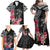 Black Polynesian Hammerhead Shark Tribal Pattern Family Matching Off Shoulder Maxi Dress and Hawaiian Shirt