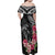 Black Polynesian Hammerhead Shark Tribal Pattern Family Matching Off Shoulder Maxi Dress and Hawaiian Shirt