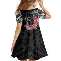 Black Polynesian Hammerhead Shark Tribal Pattern Family Matching Off Shoulder Short Dress and Hawaiian Shirt