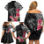 Black Polynesian Hammerhead Shark Tribal Pattern Family Matching Off Shoulder Short Dress and Hawaiian Shirt