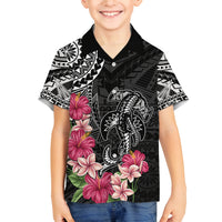 Black Polynesian Hammerhead Shark Tribal Pattern Family Matching Off Shoulder Short Dress and Hawaiian Shirt