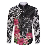 Black Polynesian Hammerhead Shark Tribal Pattern Family Matching Puletasi and Hawaiian Shirt LT05 Dad's Shirt - Long Sleeve Black - Polynesian Pride