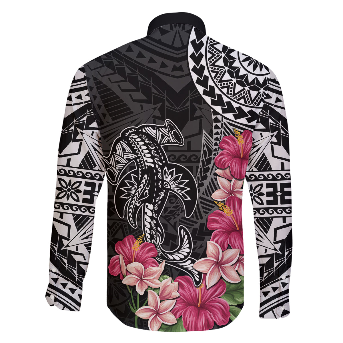 Black Polynesian Hammerhead Shark Tribal Pattern Family Matching Puletasi and Hawaiian Shirt LT05 - Polynesian Pride