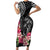 Black Polynesian Hammerhead Shark Tribal Pattern Family Matching Short Sleeve Bodycon Dress and Hawaiian Shirt