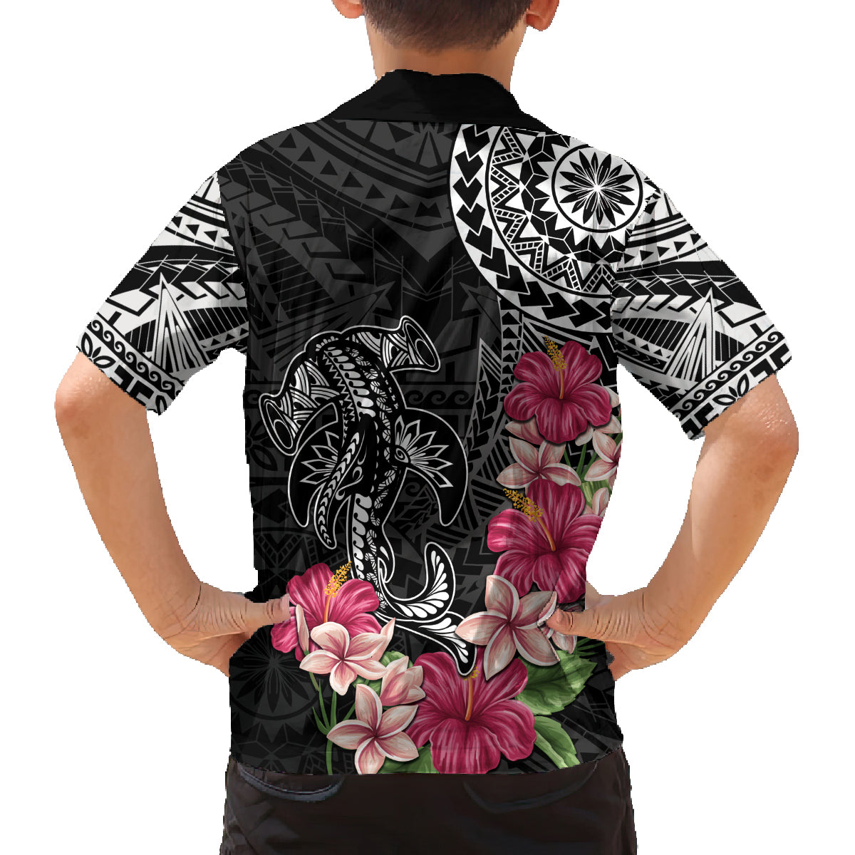 Black Polynesian Hammerhead Shark Tribal Pattern Family Matching Summer Maxi Dress and Hawaiian Shirt LT05 - Polynesian Pride