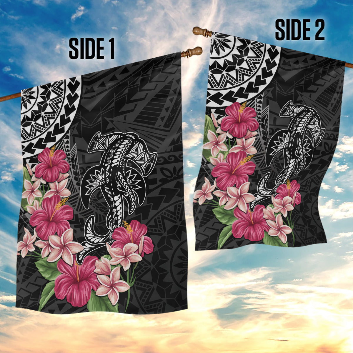 Black Polynesian Hammerhead Shark Tribal Pattern Garden Flag LT05 - Polynesian Pride