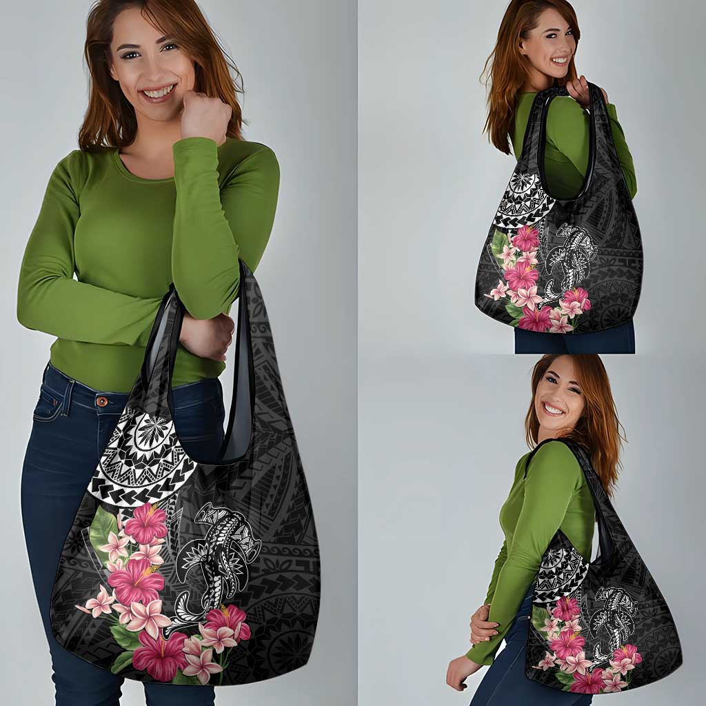Black Polynesian Hammerhead Shark Tribal Pattern Grocery Bag LT05 - Polynesian Pride