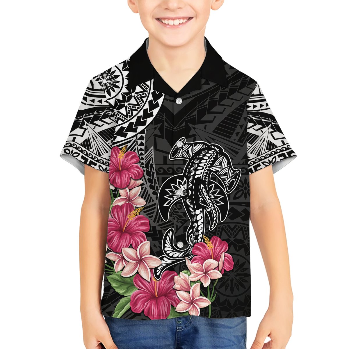 Black Polynesian Hammerhead Shark Tribal Pattern Hawaiian Shirt LT05 - Polynesian Pride
