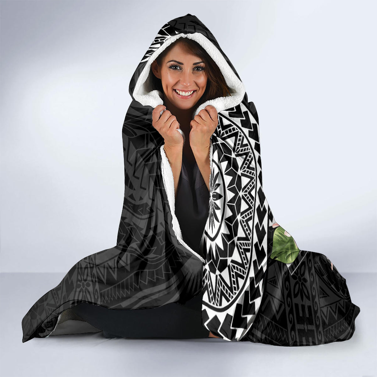 Black Polynesian Hammerhead Shark Tribal Pattern Hooded Blanket LT05 - Polynesian Pride