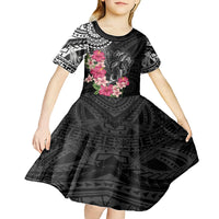 Black Polynesian Hammerhead Shark Tribal Pattern Kid Short Sleeve Dress LT05 - Polynesian Pride