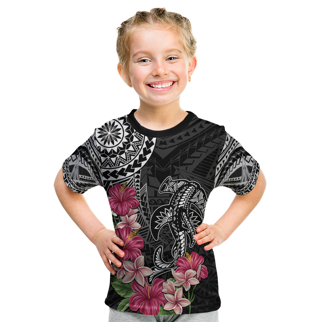 Black Polynesian Hammerhead Shark Tribal Pattern Kid T Shirt