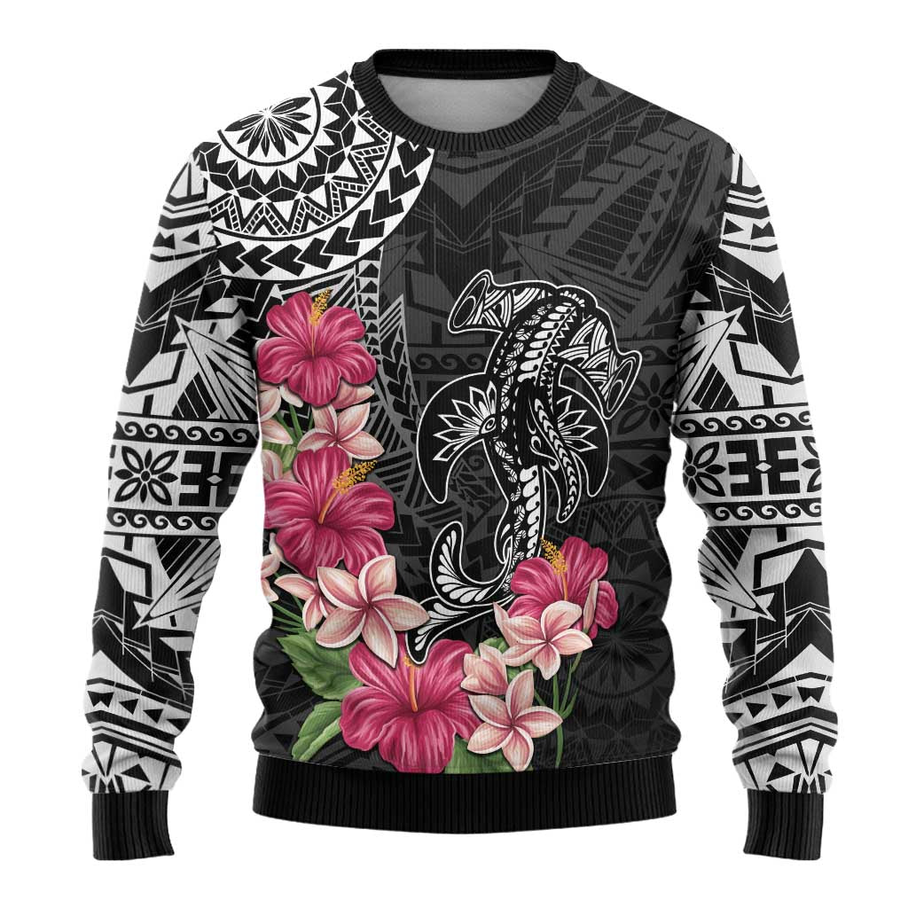 Black Polynesian Hammerhead Shark Tribal Pattern Ugly Christmas Sweater