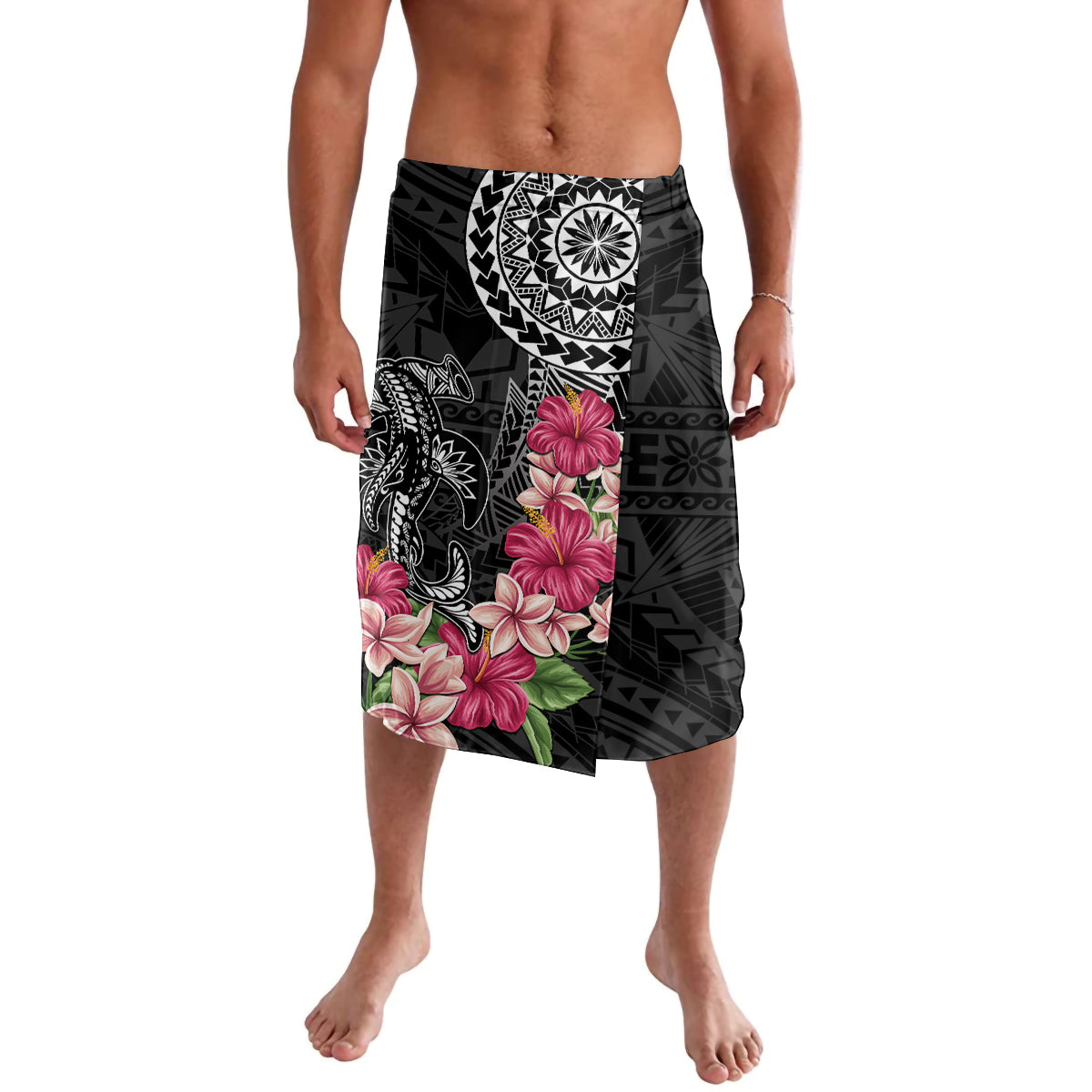 Black Polynesian Hammerhead Shark Tribal Pattern Lavalava LT05 Black - Polynesian Pride