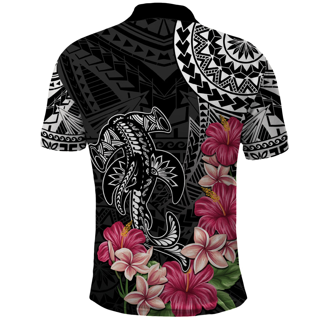 Black Polynesian Hammerhead Shark Tribal Pattern Polo Shirt