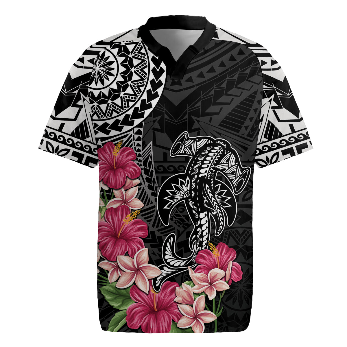 Black Polynesian Hammerhead Shark Tribal Pattern Rugby Jersey LT05 Black - Polynesian Pride