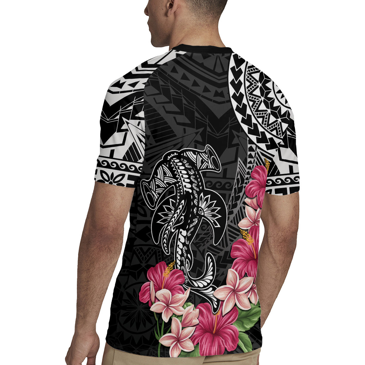 Black Polynesian Hammerhead Shark Tribal Pattern Rugby Jersey LT05 - Polynesian Pride