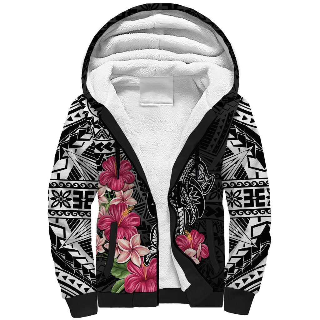 Black Polynesian Hammerhead Shark Tribal Pattern Sherpa Hoodie LT05 Unisex Black - Polynesian Pride