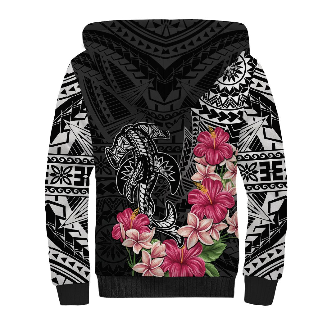 Black Polynesian Hammerhead Shark Tribal Pattern Sherpa Hoodie LT05 - Polynesian Pride