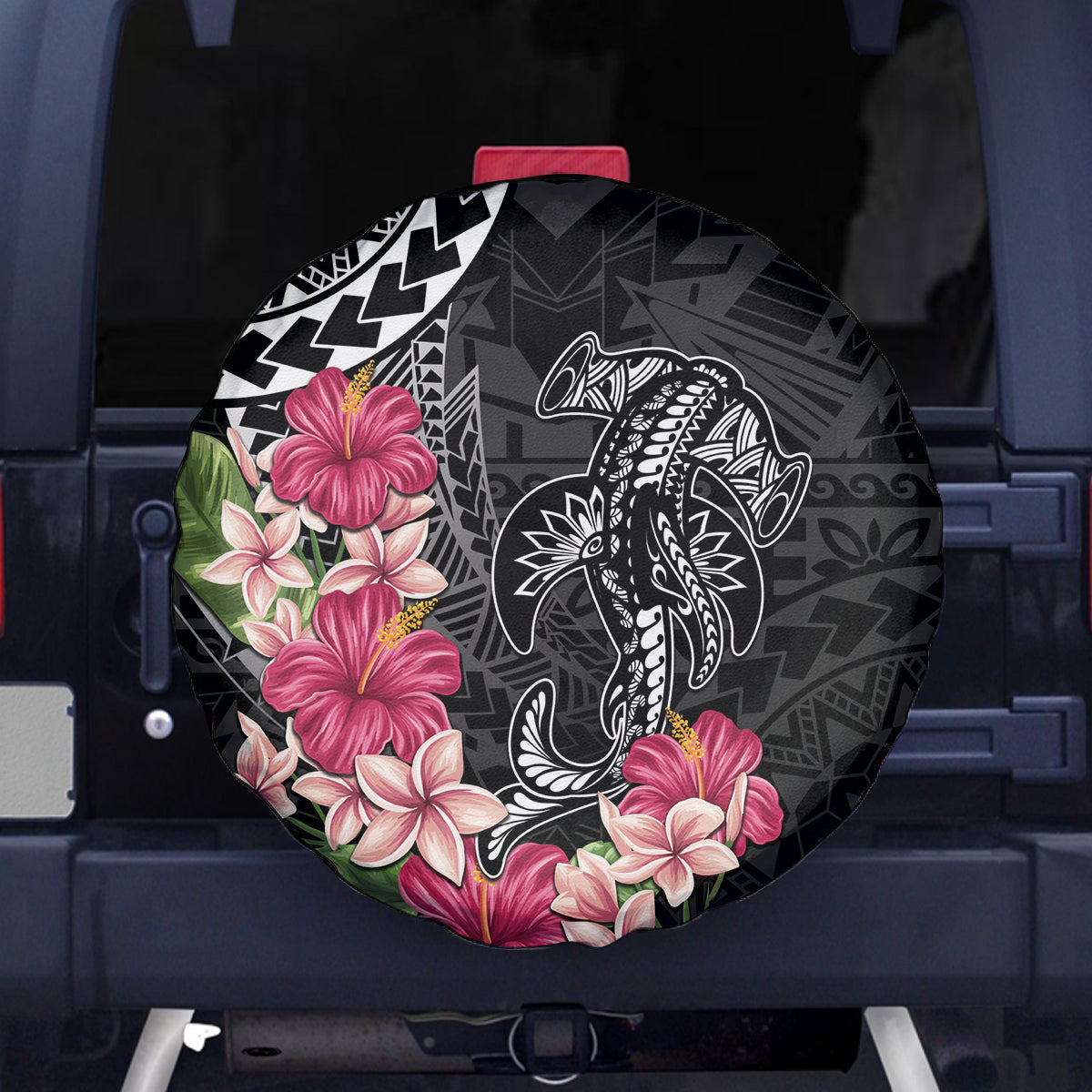 Black Polynesian Hammerhead Shark Tribal Pattern Spare Tire Cover LT05 - Polynesian Pride