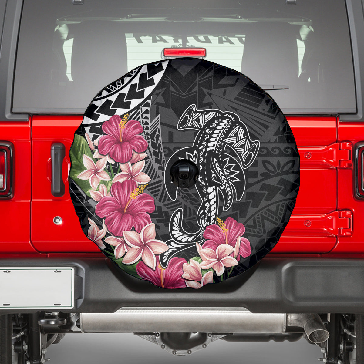 Black Polynesian Hammerhead Shark Tribal Pattern Spare Tire Cover LT05 - Polynesian Pride