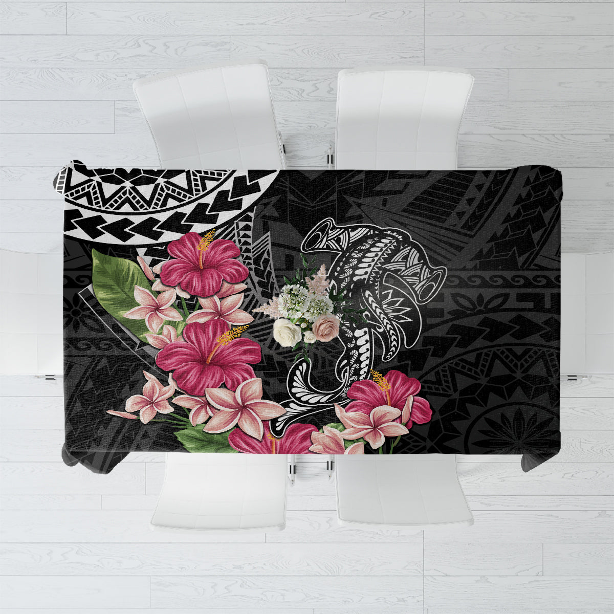 Black Polynesian Hammerhead Shark Tribal Pattern Tablecloth LT05 Black - Polynesian Pride