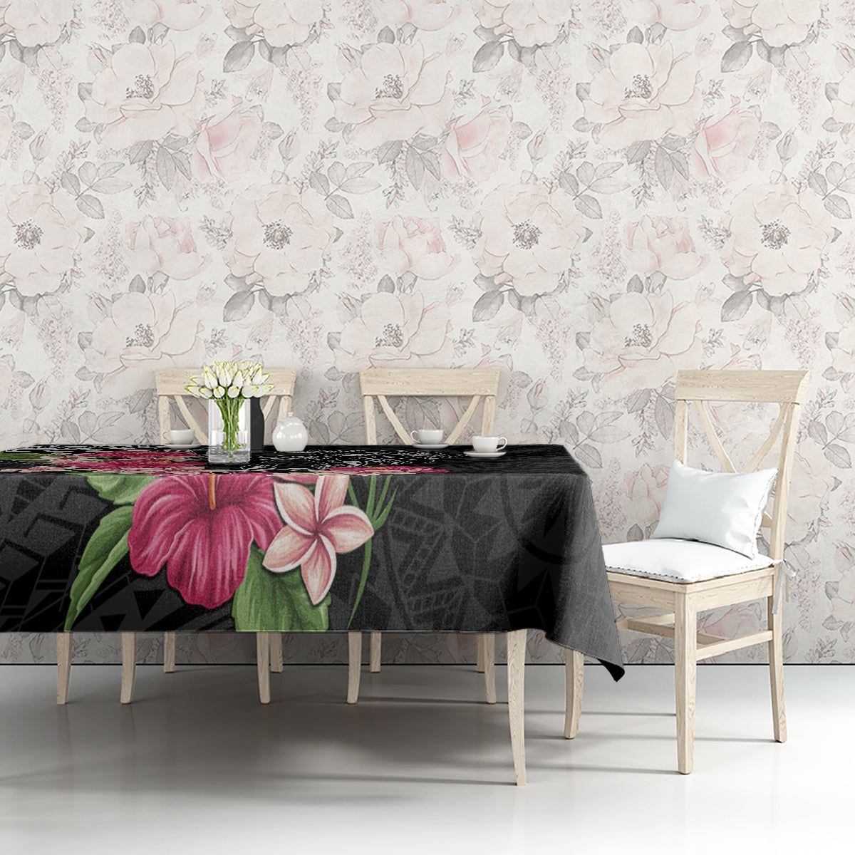 Black Polynesian Hammerhead Shark Tribal Pattern Tablecloth LT05 - Polynesian Pride