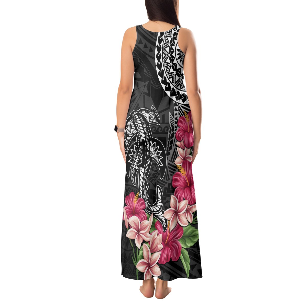 Black Polynesian Hammerhead Shark Tribal Pattern Tank Maxi Dress LT05 - Polynesian Pride