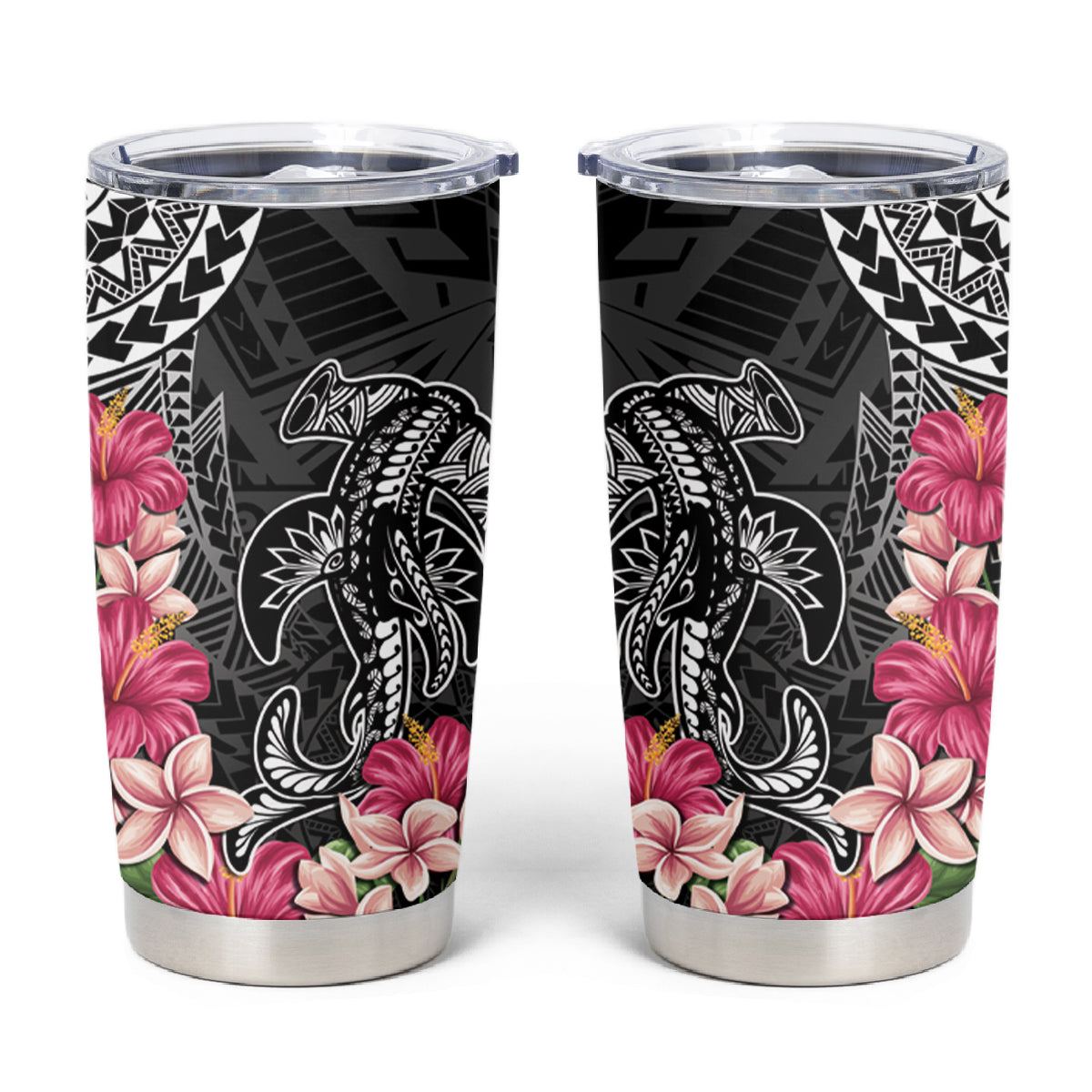 Black Polynesian Hammerhead Shark Tribal Pattern Tumbler Cup