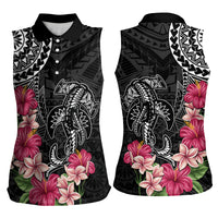 Black Polynesian Hammerhead Shark Tribal Pattern Women Sleeveless Polo Shirt