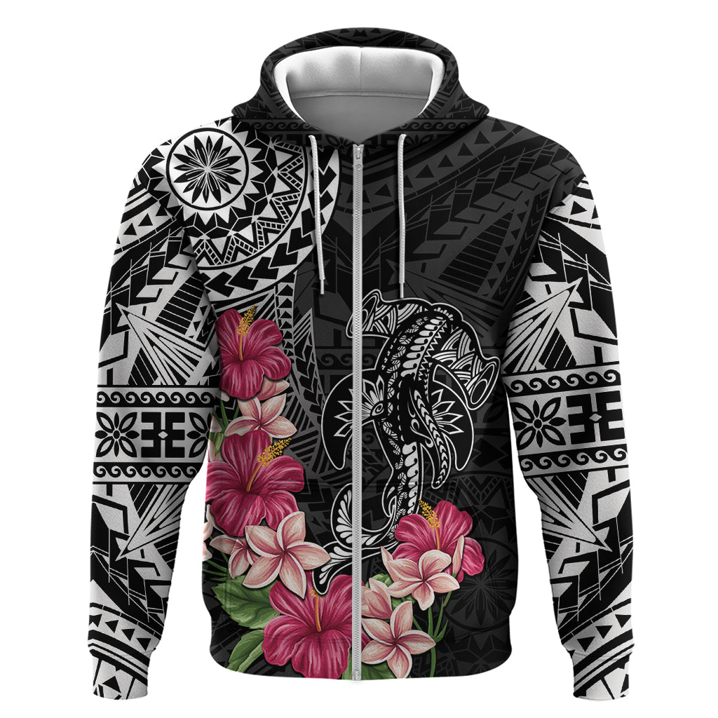Black Polynesian Hammerhead Shark Tribal Pattern Zip Hoodie