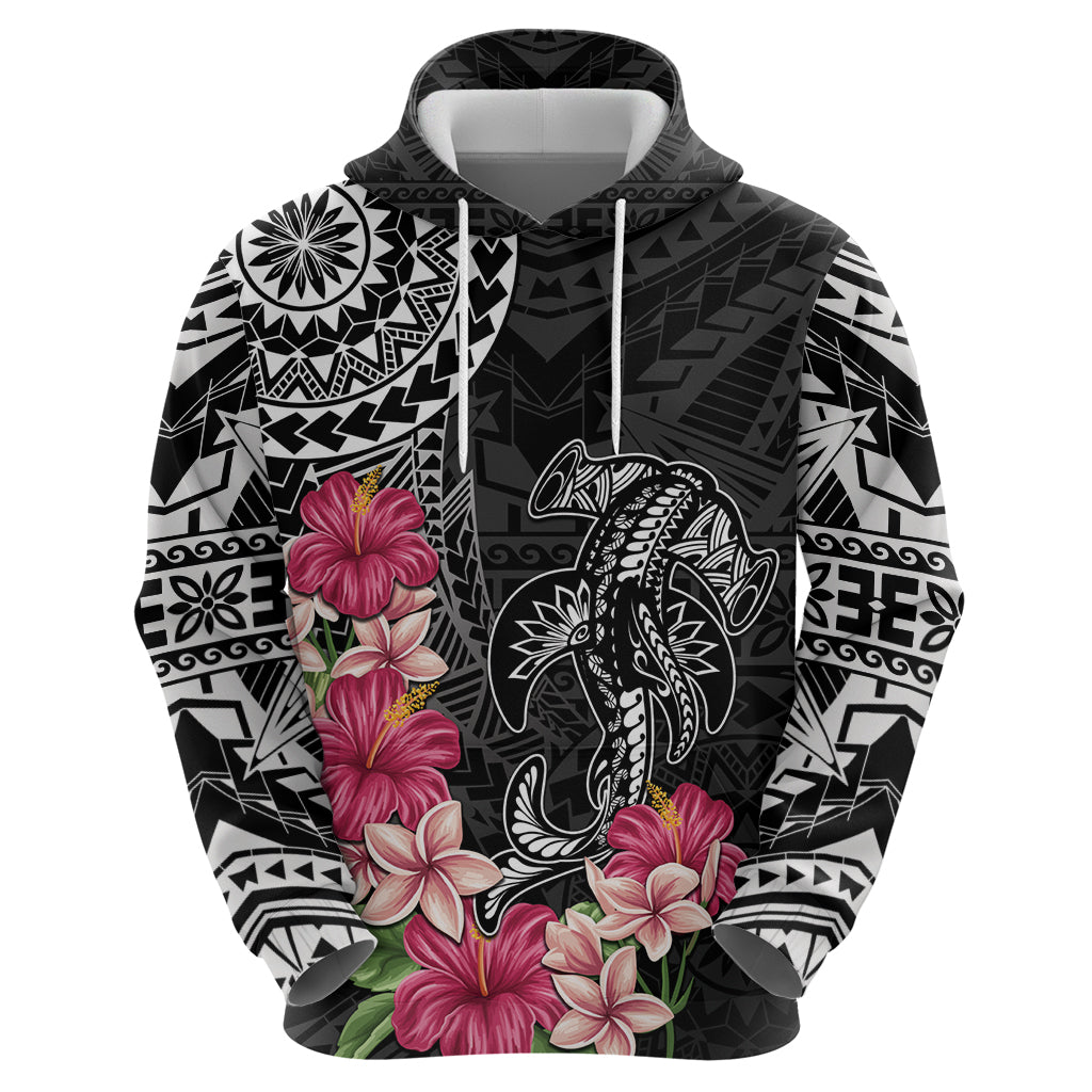 Black Polynesian Hammerhead Shark Tribal Pattern Zip Hoodie