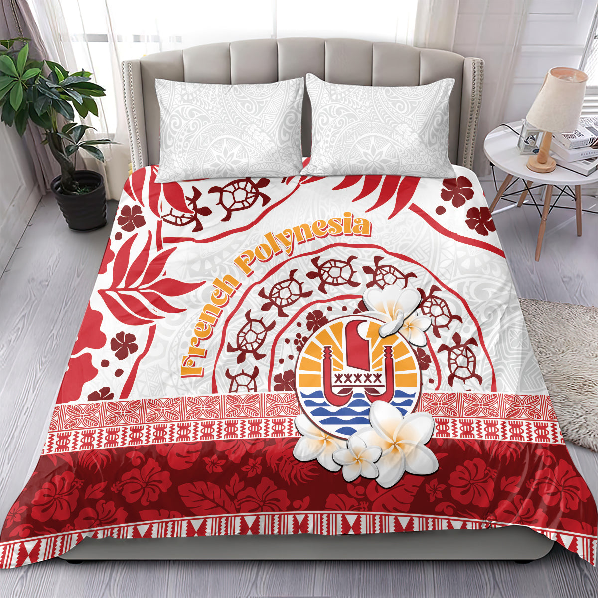 French Polynesia Internal Autonomy Day Bedding Set Tropical Hibiscus And Turtle Pattern LT05 - Polynesian Pride