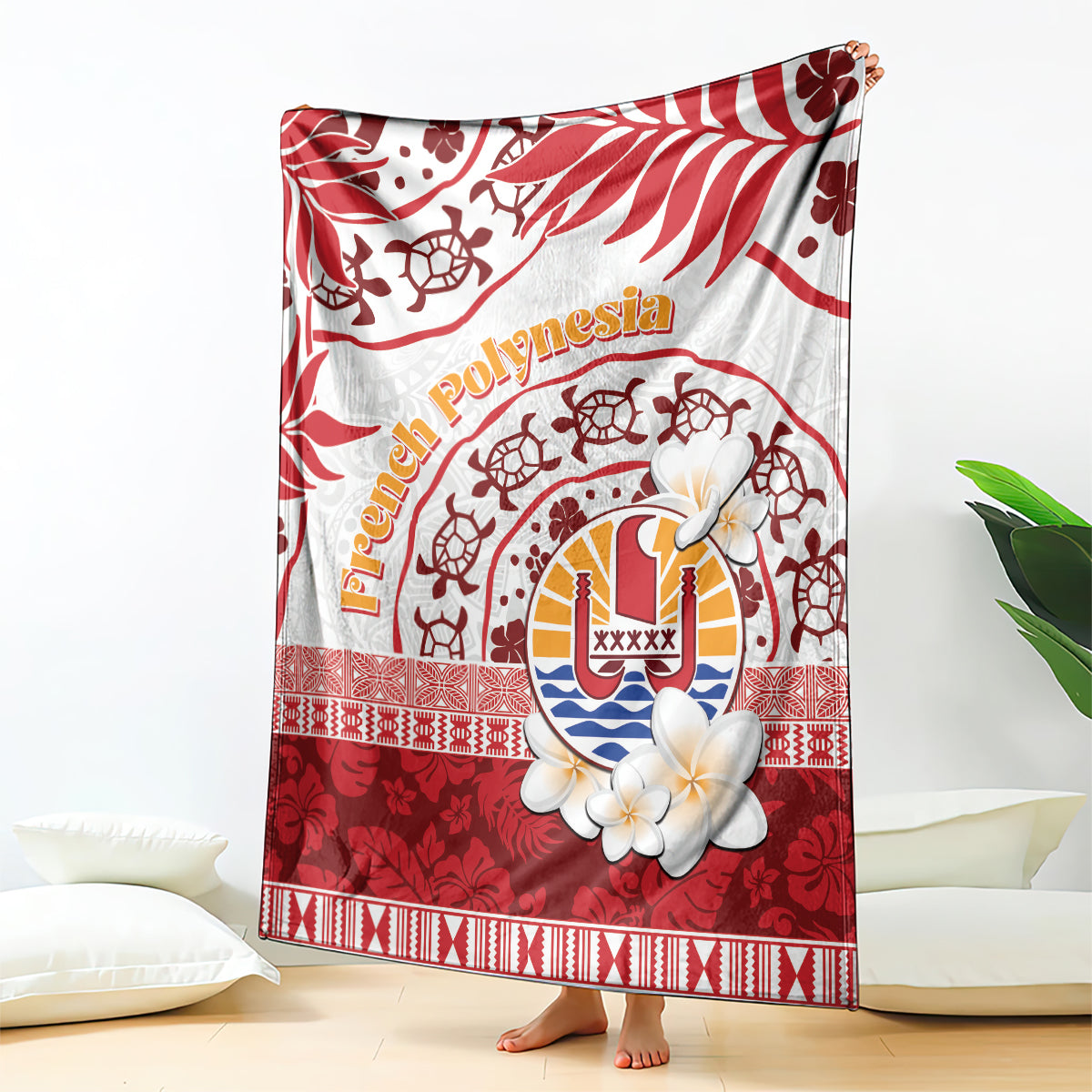 French Polynesia Internal Autonomy Day Blanket Tropical Hibiscus And Turtle Pattern LT05 - Polynesian Pride