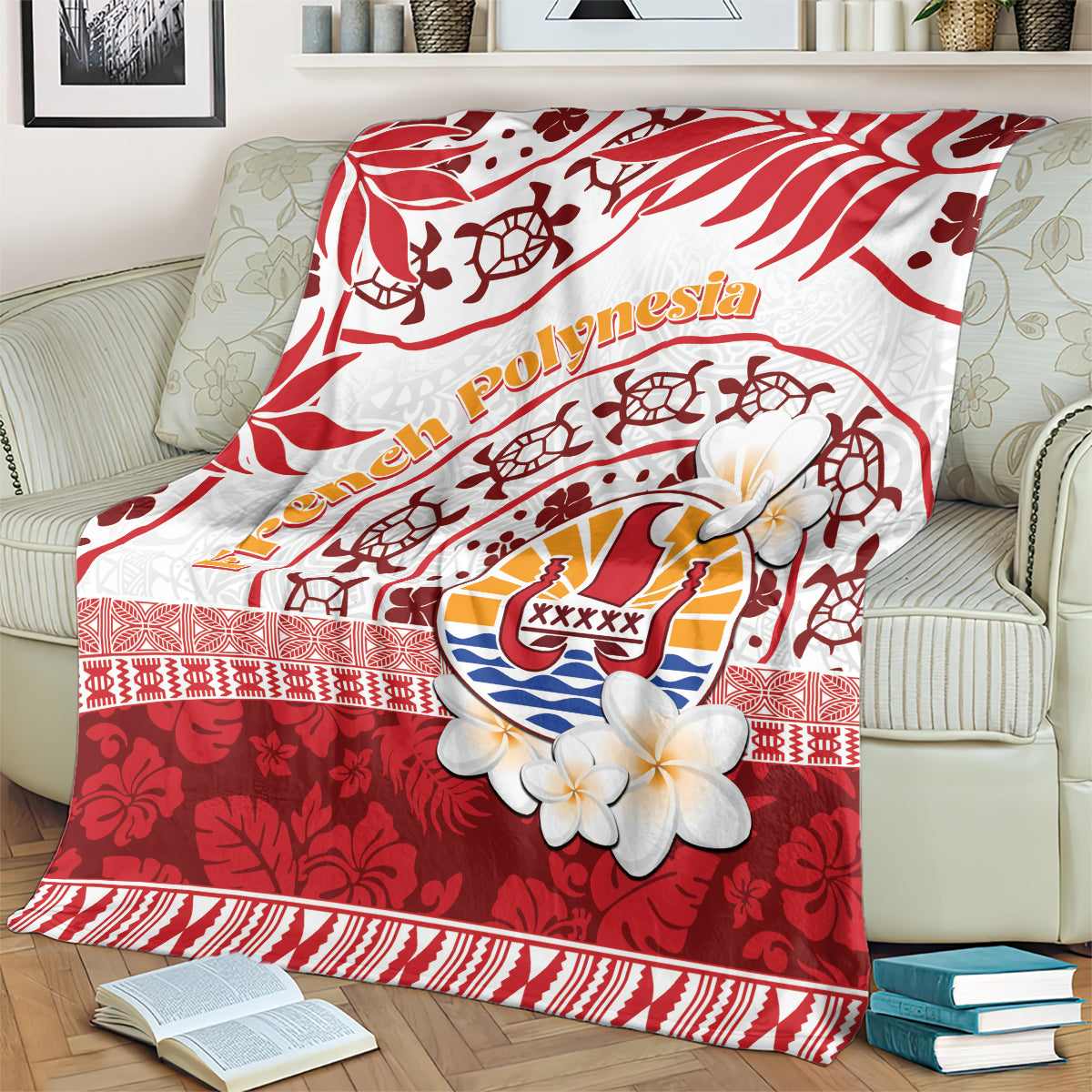 French Polynesia Internal Autonomy Day Blanket Tropical Hibiscus And Turtle Pattern LT05 - Polynesian Pride