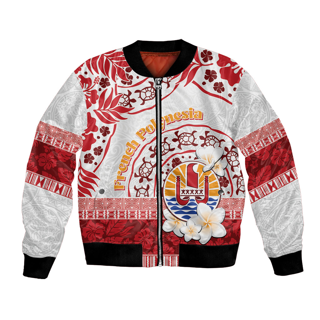 French Polynesia Internal Autonomy Day Bomber Jacket Tropical Hibiscus And Turtle Pattern LT05 Unisex Red - Polynesian Pride