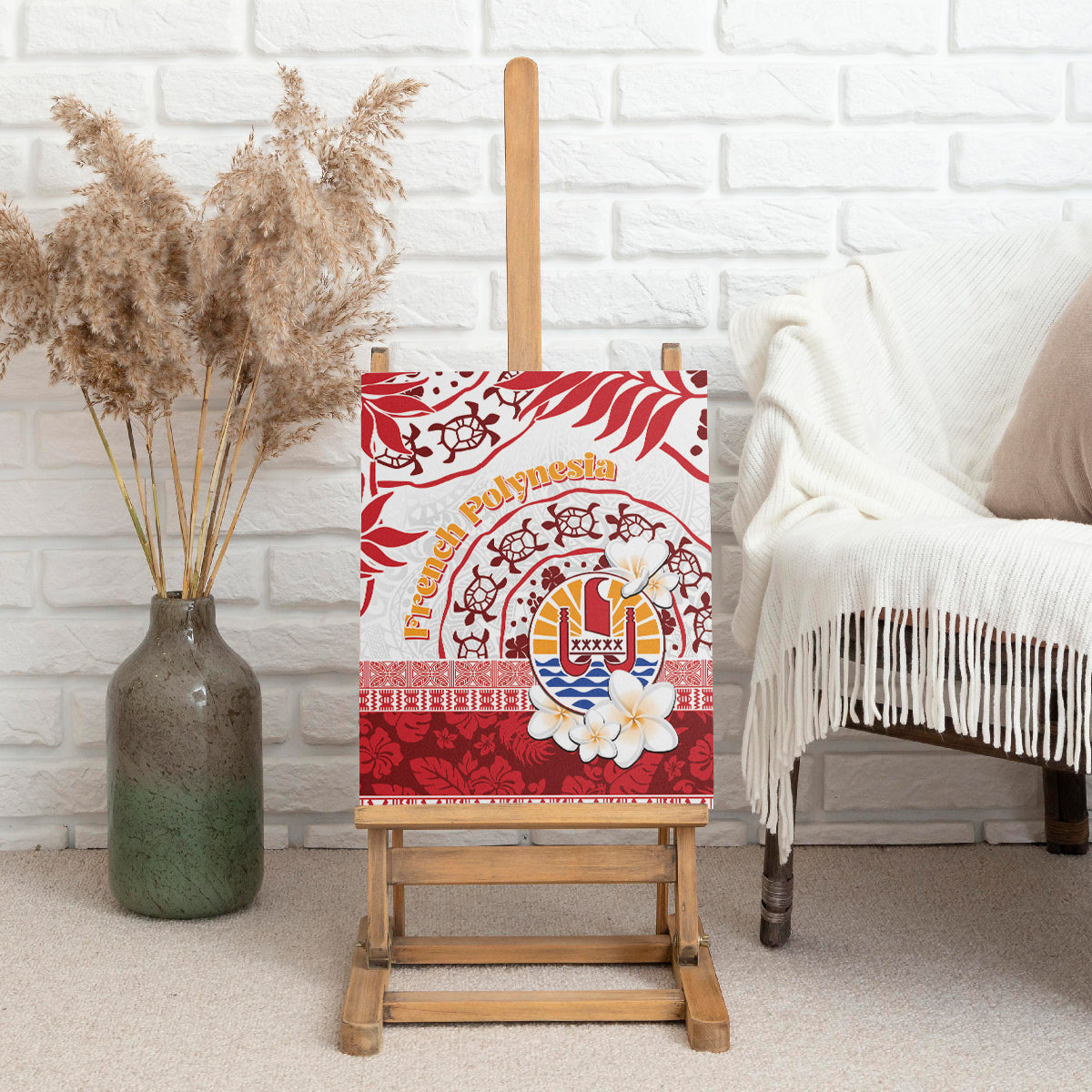 French Polynesia Internal Autonomy Day Canvas Wall Art Tropical Hibiscus And Turtle Pattern LT05 - Polynesian Pride