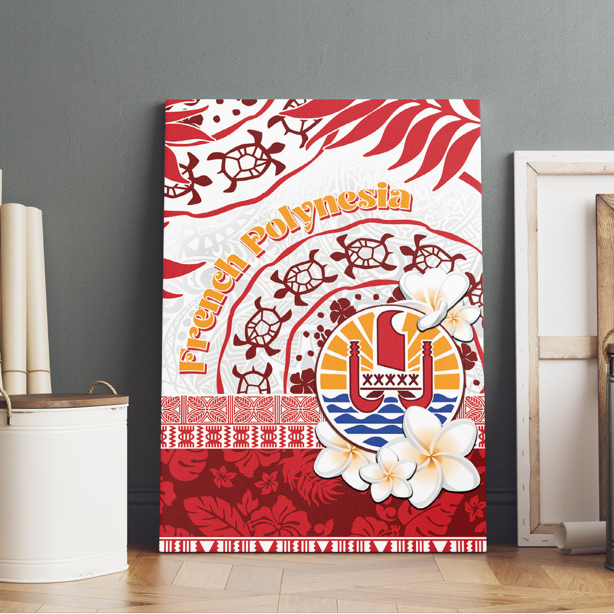 French Polynesia Internal Autonomy Day Canvas Wall Art Tropical Hibiscus And Turtle Pattern LT05 - Polynesian Pride