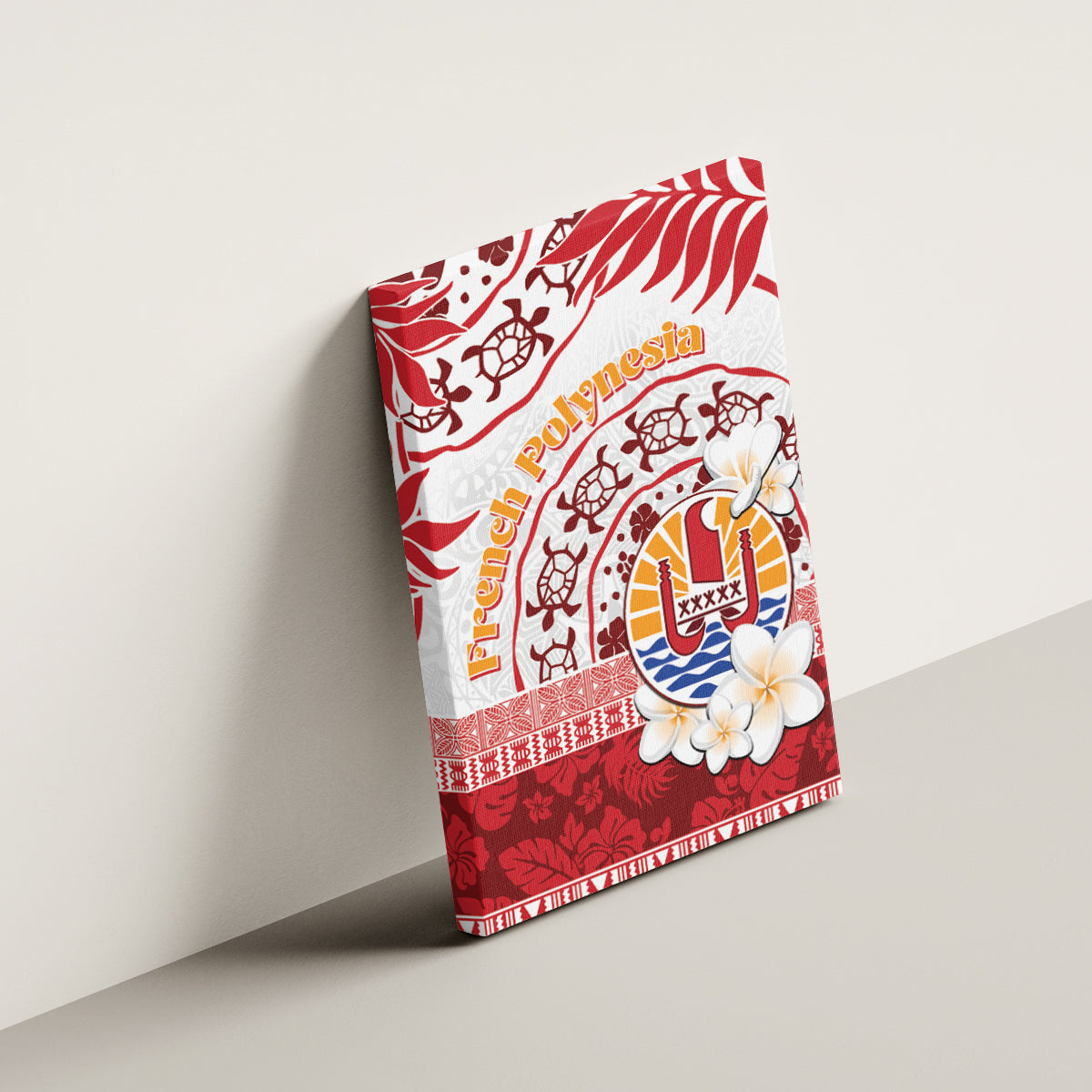 French Polynesia Internal Autonomy Day Canvas Wall Art Tropical Hibiscus And Turtle Pattern LT05 - Polynesian Pride