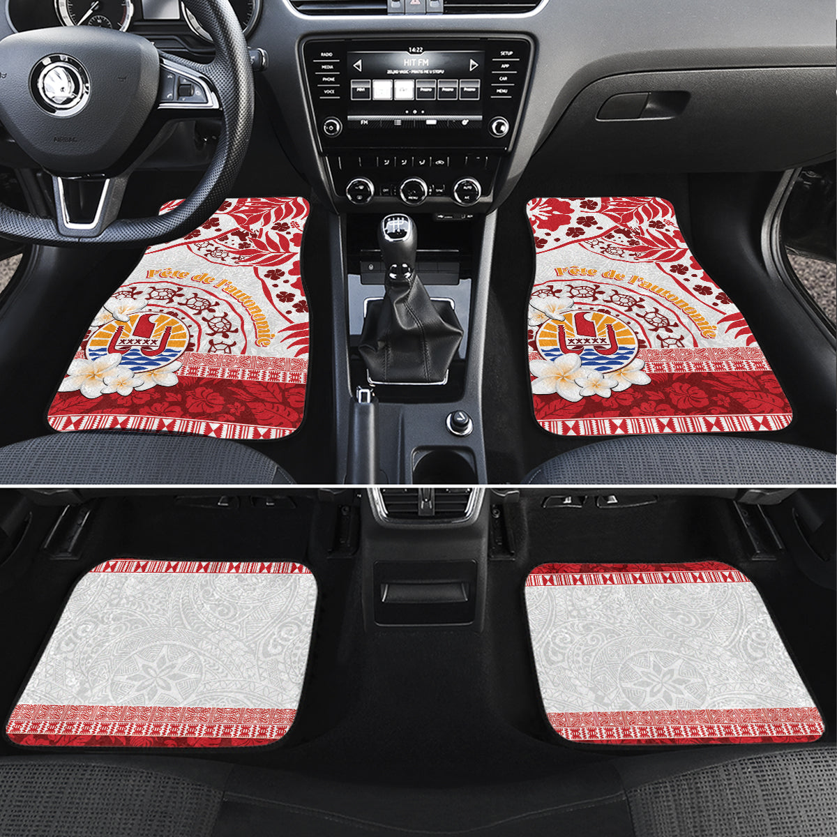 French Polynesia Internal Autonomy Day Car Mats Tropical Hibiscus And Turtle Pattern LT05 Set 4pcs Red - Polynesian Pride